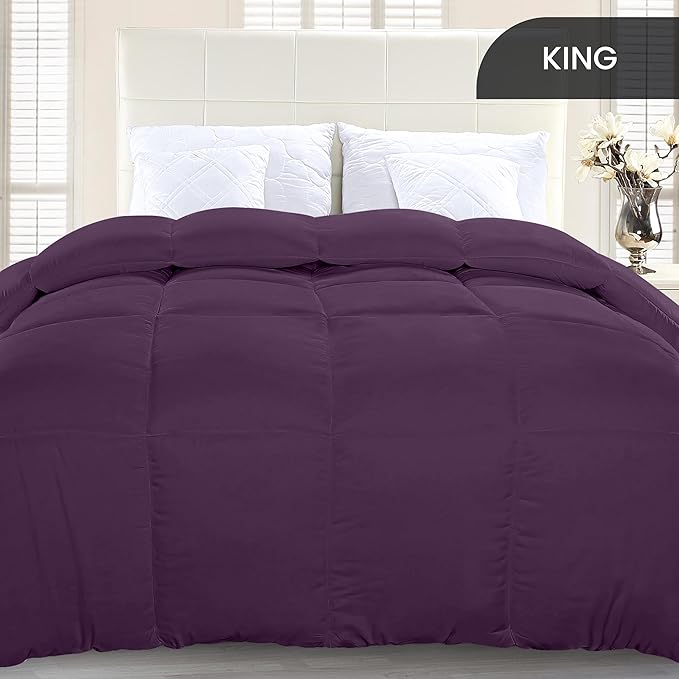 Utopia Bedding King Comforter Duvet Insert, Quilted Plum Comforter with Corner Tabs, Box Stitched Down Alternative Comforters King Size 90 x 102 inches