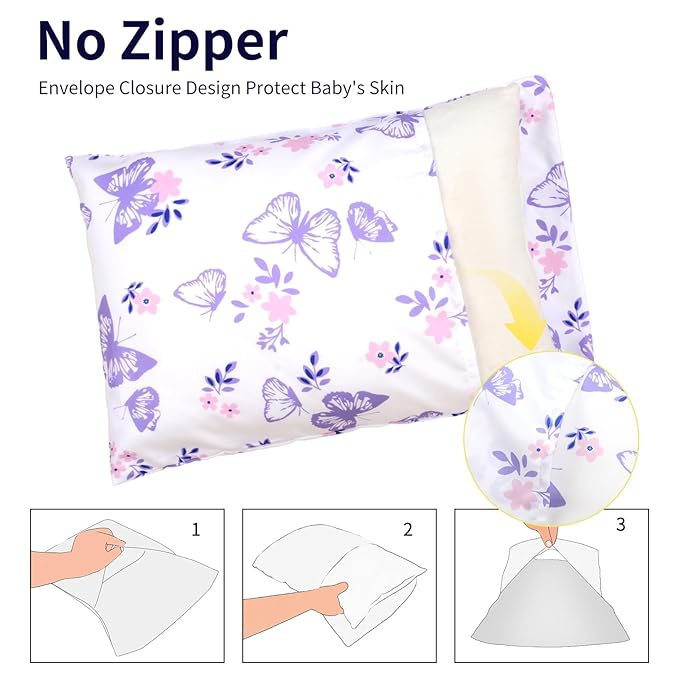 Cloele Kids Toddler Pillowcase Envelope Travel Pillowcase Baby Pillow Cover Fits Pillows Sized 12x16 or 13x18-2 Pack Soft Children’s Bedding Pillowslip Case for Boys and Girls -Butterfly