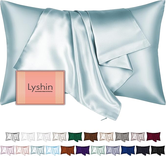Silk Pillow Cases Standard Size with Hidden Zipper, Mulberry Silk Pillowcase for Hair and Skin, Smooth and Soft Breathable Cooling Silk Satin Pillow Covers for Sleeping, Gifts for Women, Haze Blue