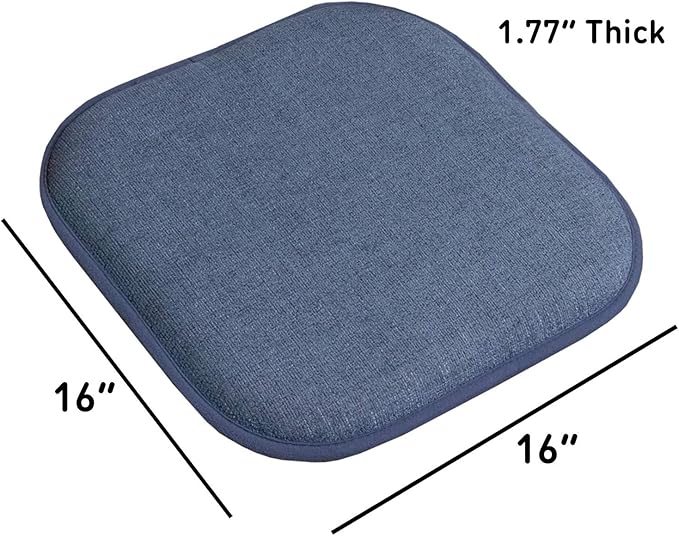Sweet Home Collection Chair Cushion Memory Foam Pads Honeycomb Pattern Slip Non Skid Rubber Back Rounded Square 16" x 16" Seat Cover, 6 Pack, Alexis Denim