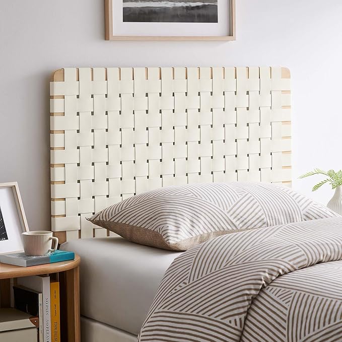 Modway Sparta Weave Twin Vegan Leather Headboard in Natural Beige