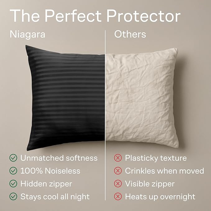 Ultra Soft Pillow Protectors with Zipper Standard Size - Set of 4 Breathable Pillow Covers - 100% Protection Against Stains, Dust & Dirt - Machine Washable (Striped Black)