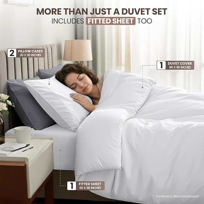 Utopia Bedding Duvet Cover Queen with Fitted Sheet (60x80) - 2 Pillow Case Standard - All Season Luxury Bed in a Bag with Zippered Duvet Cover - No Comforter (White)