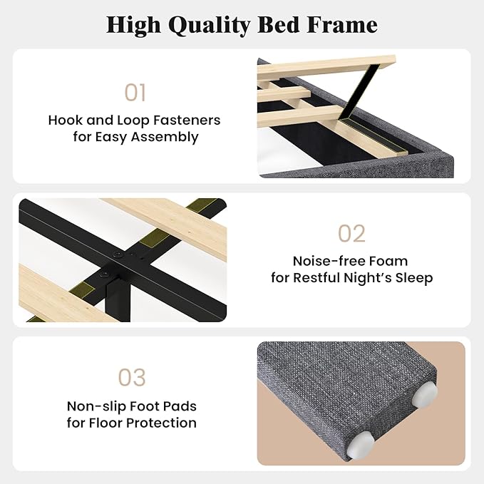 Giantex Full Size Upholstered Bed Frame, Platform Bed with Height Adjustable Vertical Channel Headboard, Wooden Slats Support Mattress Foundation, No Box Spring Needed, Noise Free, Grey