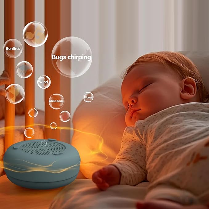 Portable Baby Sound Machine [White Noise for Babies Kids][Supports Bluetooth Audio Playback][Timer Function][12 Soothing Sounds] 15 Hours Battery Life, Travel,Shower,Clips on Baby Stroller.Slate