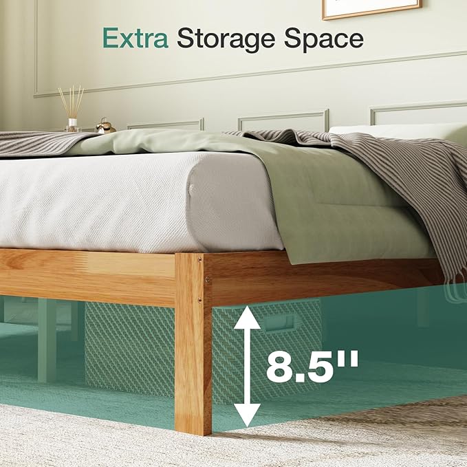 Novilla 12 Inch Wooden King Size Bed Frame, Classic Solid Wood Platform Bed Frame King Size, Sturdy Wood Slat Support, No Box Spring Needed, Easy Assembly