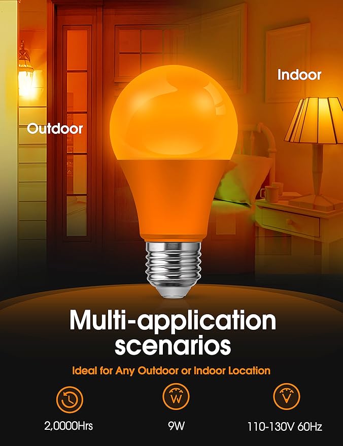 L LOHAS LED Halloween Orange Purple LED Light Bulbs Outdoor [4-Pack], 9W(60W Equivalent) A19 Orange Purple Colored Light Bulb Indoor, E26 Base, Not-Dim