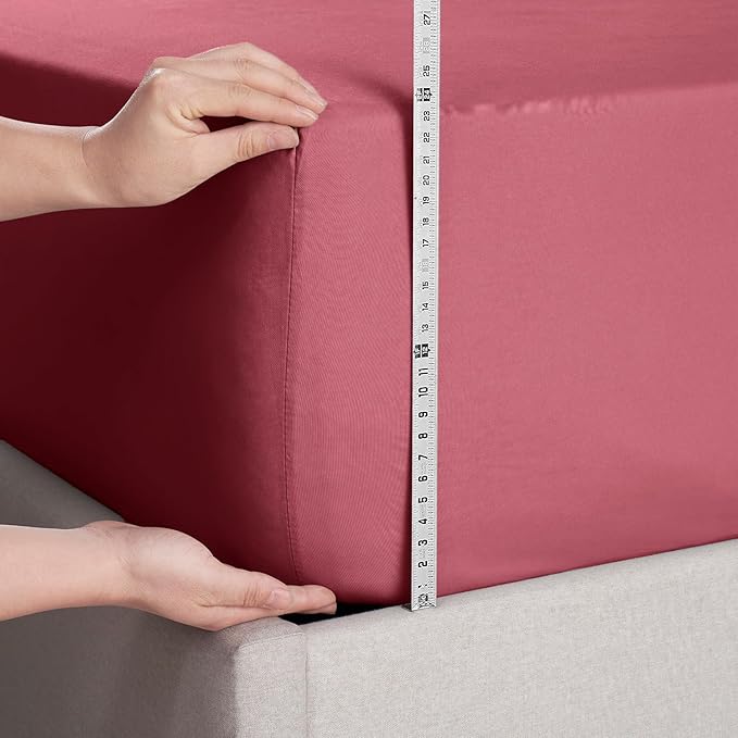 Nestl 4 Pack Burgundy Red Fitted Sheet Extra Deep Pocket, Hotel Luxury Twin XLFitted Sheet Only Easily Fits 18 to 24 Inch Mattress, Super Soft, Wrinkle-Free and Breathable with Corner Straps
