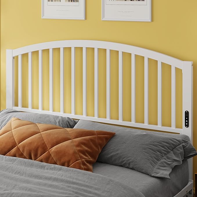 Weehom Queen Headboard with Led Lights, Farmhouse Vintage Style Metal Headboard Queen Size, Modern Freestanding White Headboard Only for Bedroom