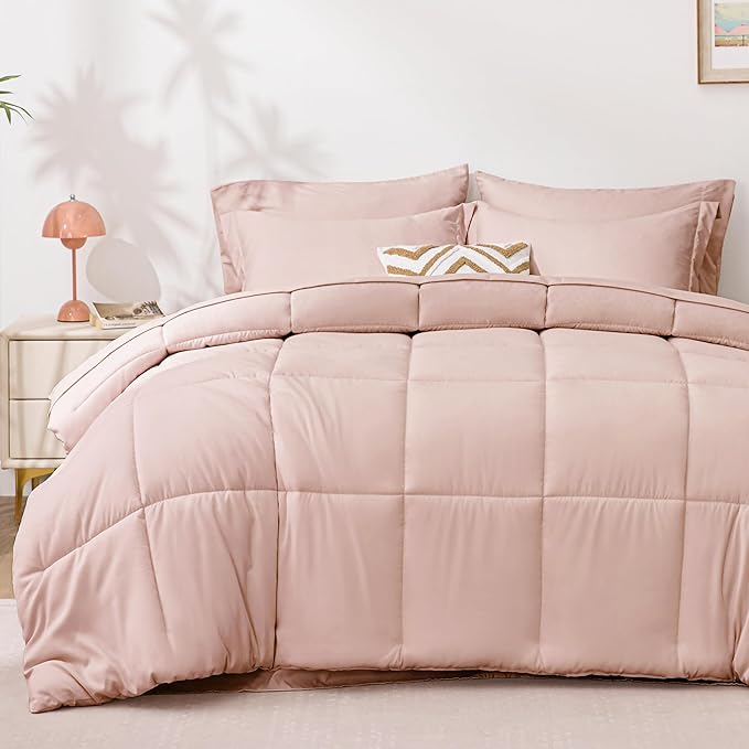 Love's cabin Twin XL Comforter Set Blush Pink, 5 Pieces Twin XL Bed in a Bag, All Season Bedding Sets with 1 Comforter, 1 Flat Sheet, 1 Fitted Sheet, 1 Pillowcase and 1 Pillow Sham | Soft, Breathable, Lightweight, Comfortable