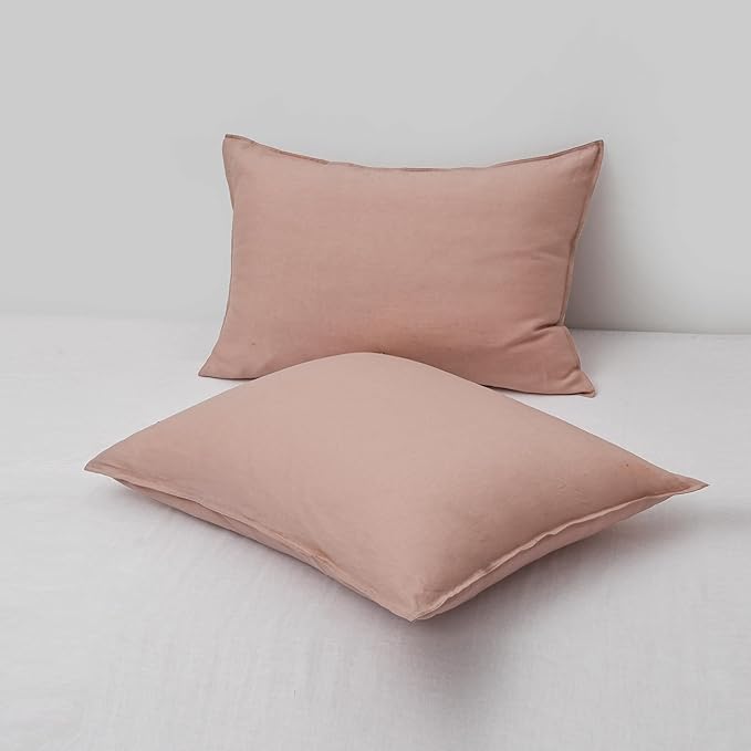 CHUFFED Linen Pillowcases 2 Pack 100% Linen Standard Pillow Cases, Breathable and Cooling Washed Pillowshams with Zipper Closure, 20x26 Inches,Pink