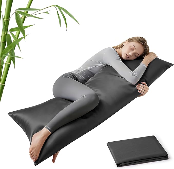 MR&HM Cooling Body Pillow Case 20"x54", Body Pillow Cover for Hot Sleepers, Breathable & Moisture Wicking, Soft Envelope Long Pillowcase, Rayon Derived from Bamboo & Polyester Blend, Dark Grey