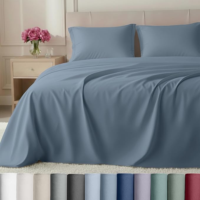 California Design Den Luxury 100% Cotton Sateen - Buttery Soft 800 Thread Count King Bed Sheet Set, Durable Deep Pocket Bedding (Dusty Blue)