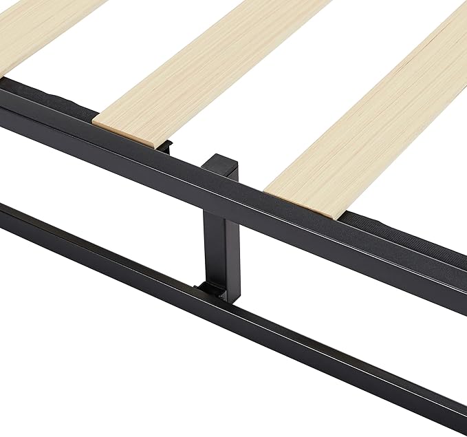 Amazon Basics Metal Platform Bed Frame with Wooden Slats, Sturdy Mattress Support, 10 Inches High, Under-Bed Storage, Full, Black