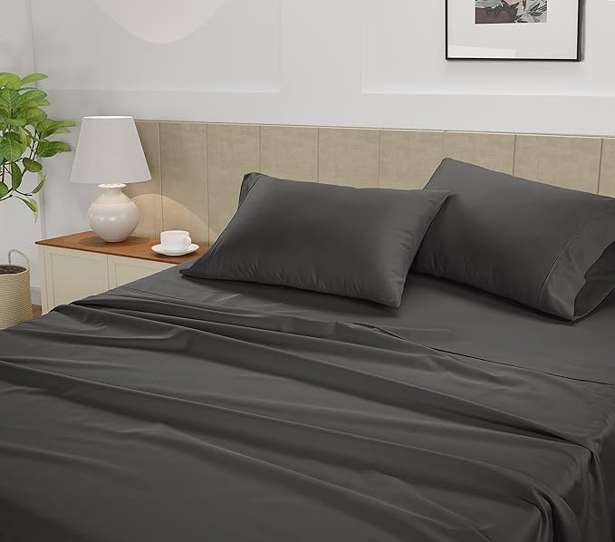 LANE LINEN Twin XL Sheets Set - 450 Thread Count Premium Sateen Weave for Smooth & Gentle Feel On Skin - Extra Soft & Breathable 100% Cotton Sheets Set - Fits Mattresses Upto 15'' Deep - Charcoal