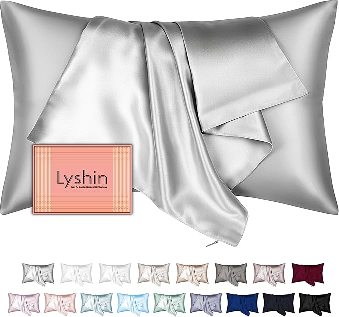 Silk Pillow Cases Queen Size with Hidden Zipper, Mulberry Silk Pillowcase for Hair and Skin, Smooth and Soft Breathable Cooling Silk Satin Pillow Covers for Sleeping, Gifts for Women, Light Grey