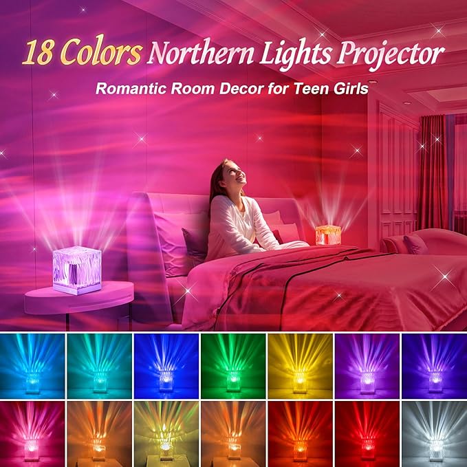 Aurora Light Projector for Bedroom,White Noise Sound Machine for Sleeping Adults+18 Colors+Bluetooth Music+Remote Control Northern Lights Projector Ambient Lighting,Cool Things for Teen Girl Gift