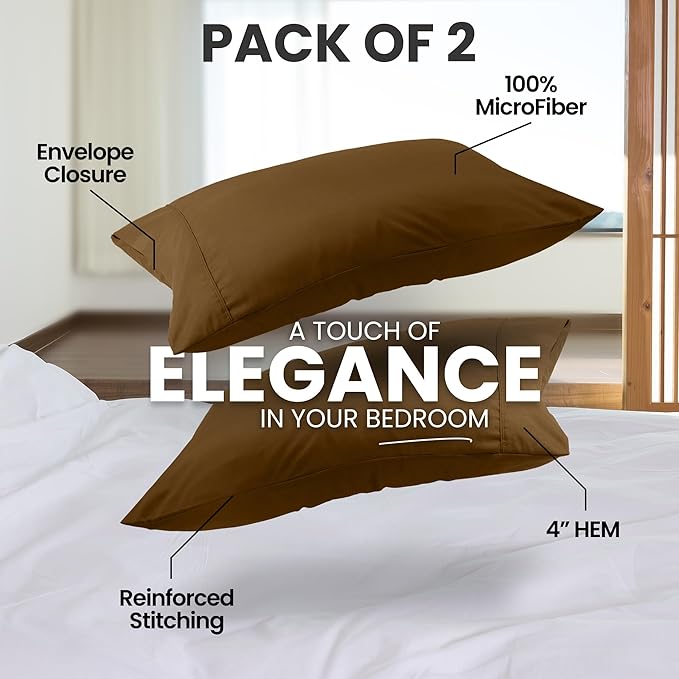 Utopia Bedding Queen Pillow Cases - 2 Pack - Envelope Closure - Soft Brushed Microfiber Fabric - Shrinkage and Fade Resistant Pillow Covers Queen Size 20 X 30 Inches (Queen, Mocha)