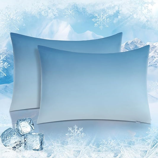 LUXEAR Cooling Pillow Cases, 2 Pack King Size Arc-Chill Q-max > 0.5 Gradient Cool Pillowcases for Hair Skin,Breathable Silky Cooling Summer Pillow Cover for Hot Sleepers & Night Sweats- Gradient Blue