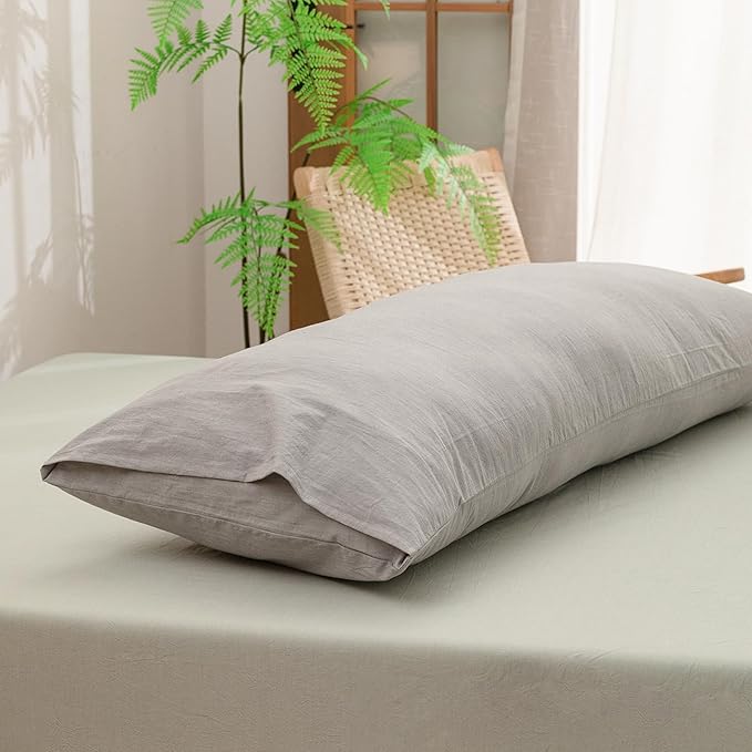 BESTOUCH 100% Washed Cotton Pillowcase for Hair and Skin Linen Feel Soft Comfortable Breathable 1 Pcs Pillow Case with Envelope Closure Solid Light Grey Body 20x54 Inches