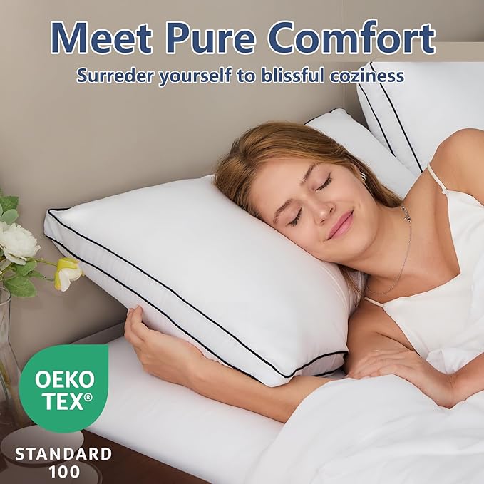 CozyLux Pillows King Size Set of 4, Soft and Supportive 3D Down Alternative Bed Pillow for Sleeping 4 Pack White, Luxury Hotel Quality Gusseted Bedding Pillows for Back, Stomach or Side Sleepers 18x34