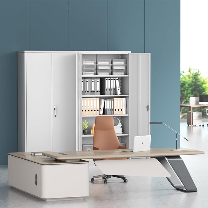 INTERGREAT Garage Storage Cabinets with Doors and Shelves,72" Tall White Steel Locking Cabinets Storage, Metal Cabinet for Home Office, Warehouse, School