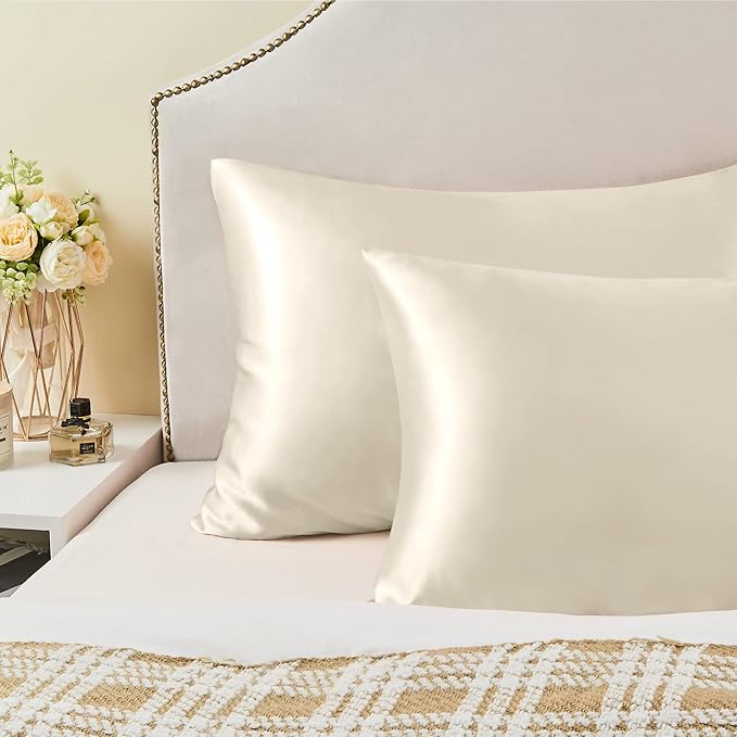 BEDELITE Satin Pillowcase for Hair and Skin, Super Soft and Cooling Similar to Silk Pillow Cases 2 Pack with Envelope Closure, Gift for Women Men(20"x40" King Size, Beige)
