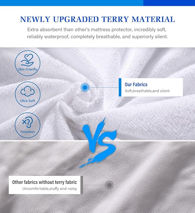 2 Pack King Mattress Protector Waterproof Mattress Protector King Mattress Pad Cover Noiseless, Soft Breathable Terry for Pets Kids Adults 76" x 80"