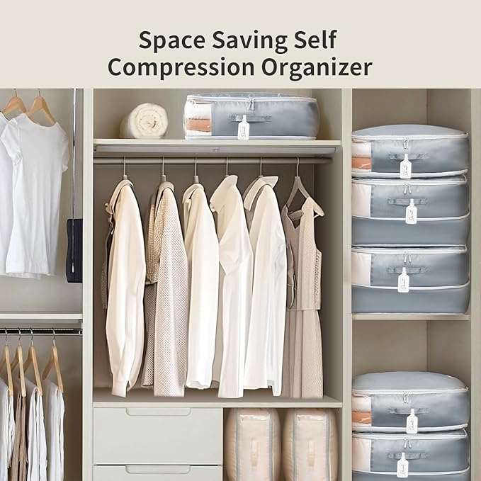 DIMJ Comforter Storage Bag - Large Capacity Ultra Space Saving Self Compression Organize for Duvet, Pillow, Bedding, Blanket Storage Organizer Nylon Compression Bags, Sheet Storage