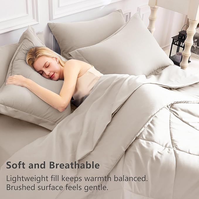 CozyLux Queen Comforter Set Linen - Bed in a Bag Queen Size 7 Pieces, Luxury Soft Bed Set for All Seasons, Bedding Set with Down Alternative Comforter, Sheets, Pillowcases & Shams