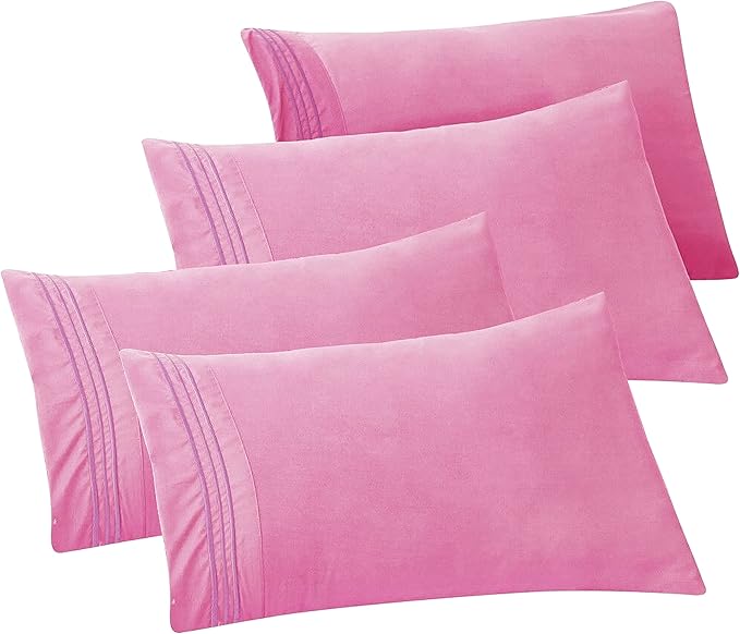 Elegant Comfort 4-PACK Solid Pillowcases 1500 Premium Hotel Quality Microfiber - Smooth Weave, Wrinkle and Stain Resistant, Easy Slip-On, 4-Piece Set, King Pillowcase, Light Pink