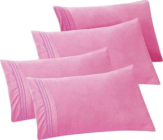 Elegant Comfort 4-PACK Solid Pillowcases 1500 Premium Hotel Quality Microfiber - Smooth Weave, Wrinkle and Stain Resistant, Easy Slip-On, 4-Piece Set, King Pillowcase, Light Pink