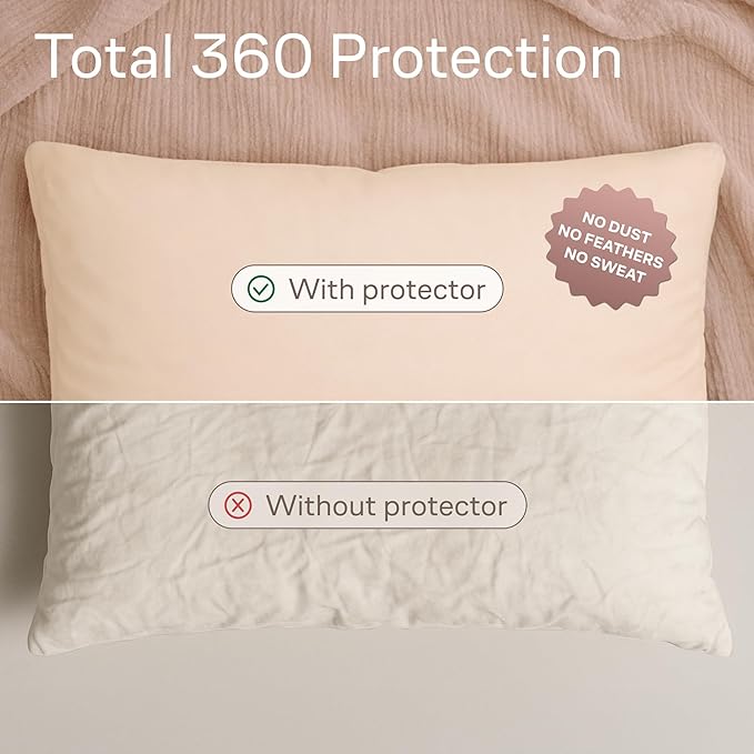 Ultra Soft Pillow Protectors with Zipper King Size - Set of 4 Breathable Pillow Covers - 100% Protection Against Stains, Dust & Dirt - Machine Washable (Cream)