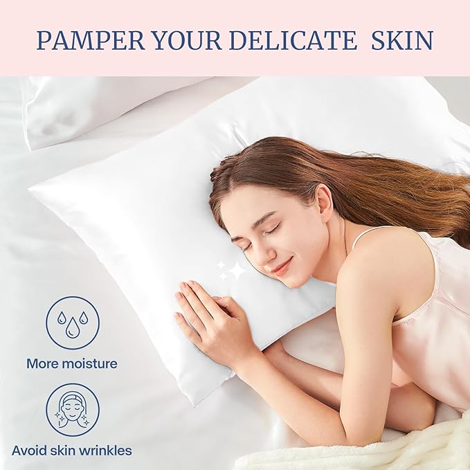 BEDELITE Satin Pillowcase for Hair and Skin, Super Soft and Cooling Similar to Silk Pillow Cases 2 Pack with Envelope Closure, Gift for Women Men(20"x36" King Size, White)