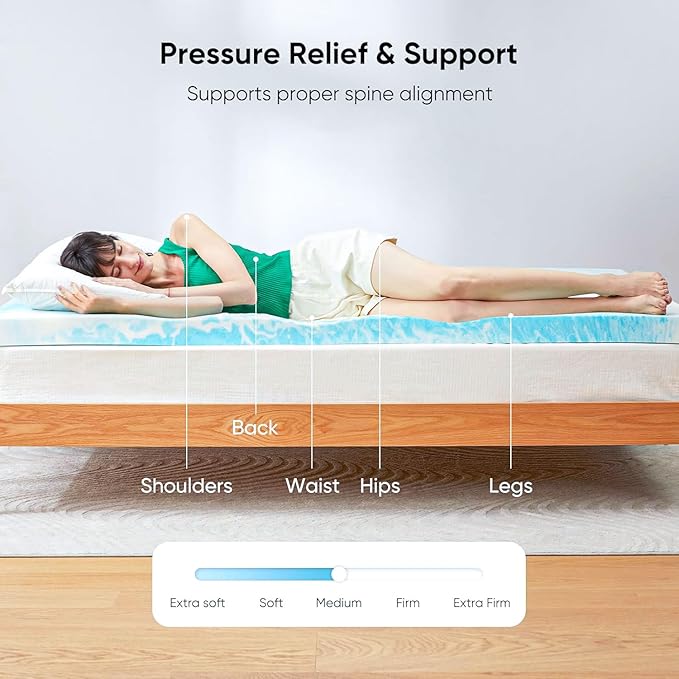 Marsail 3-inch Twin XL Memory Foam Mattress Topper, Gel Infused Cooling, Soft for Sleeper Sofa, RV, Camper, CertiPUR-US®Certified