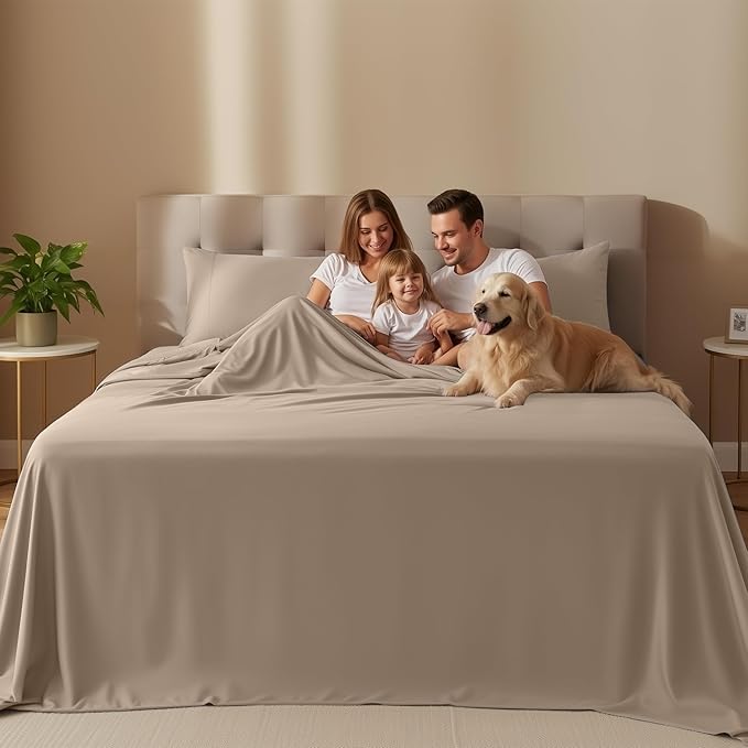 Utopia Bedding California King Size Sheet Set – 4 Piece Bed Sheets, Soft and Breathable Microfiber, Includes 1 Fitted Sheet, 1 Flat Sheet and 2 Pillowcases – Oeko Tex (Beige)