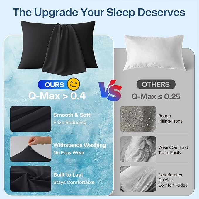Premium Cooling Pillowcases Standard Size Set of 2 for Hot Sleeper & Night Sweats Beauty Sleep Reduces Wrinkles & Frizz Softer Than Silk Pillow Cover Oeko-TEX Certified Black Breathable