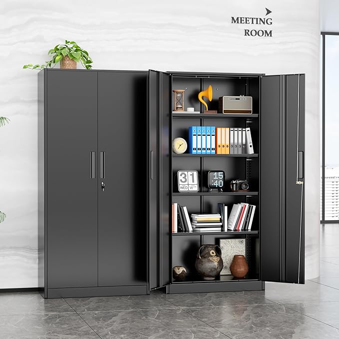 INTERGREAT Metal Lockable Storage Cabinet, 72” Storage Cabinet with 2 Doors and 4 Adjustable Shelves for Office, Home, Garage, Pantry (Assembly Required, Black)