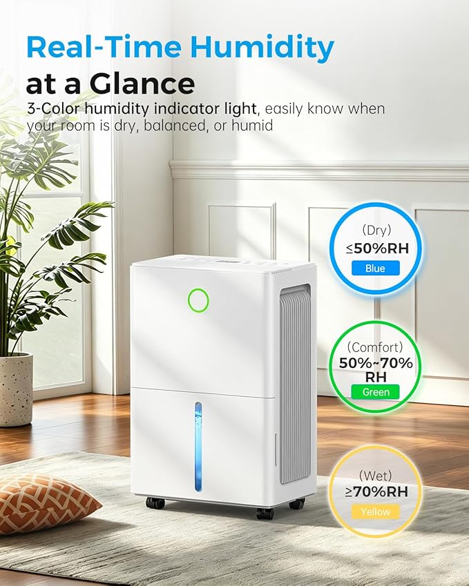 Dehumidifier for Basement with Drain Hose, 30 Pint Dehumidifiers for Home up to 2000 sq ft, Dehumidifier for Bathroom with Auto Humidity Control, Dehumidifiers for Bedroom, 24H Timer, White