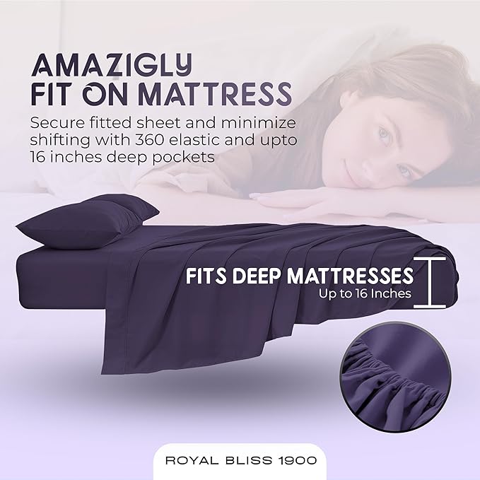 Split California King Sheets Sets - 5 Pcs Set - Cal King Split Sheets Sets for Adjustable Bed California King Split Sheets (Plum)