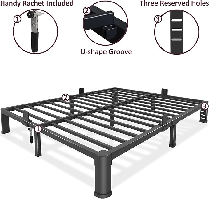 Bilily 10 Inch Low Bed Frame King with Round Corner Legs,3500 LBS Heavy Duty Low Profile King Size Bed Frame Metal Platform, No Box Spring Needed, Easy Assembly, Noise-free, Headboard Compatible,Black