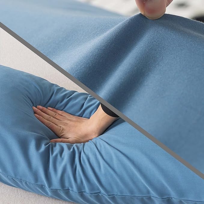 WhatsBedding Memory Foam Body Pillow with Breathable Zippered Cotton Cover, Full Body Pillow for Adults, Long Pillow for Sleeping, Firm Pillow Fluffy Supportive - Foggy Blue