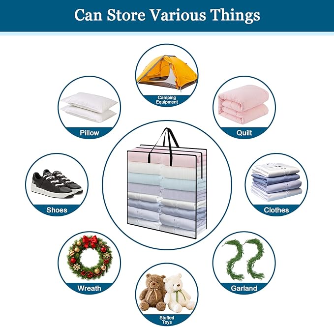 95L Under Bed Storage Bag, 5-Pack Under Bed Storage Containers, Clear Storage Bags for Clothes Quilt Pillow Wreath Blanket Storage or Closet Organizer Home Storage