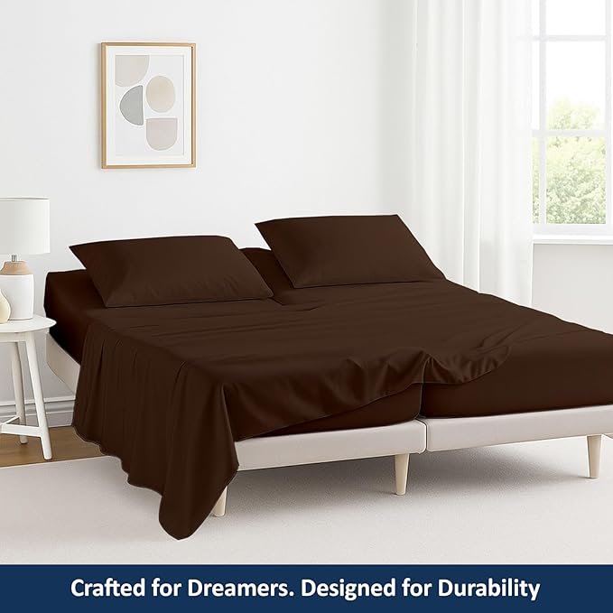 5 Piece Split Cal King Sheet Set, 100% Egyptian Cotton, 16 Inch Deep Pockets, Chocolate Solid, Soft Cooling Sheets for Adjustable Beds, Sleep Number Beds, Split Cal King Mattress Sheet Set