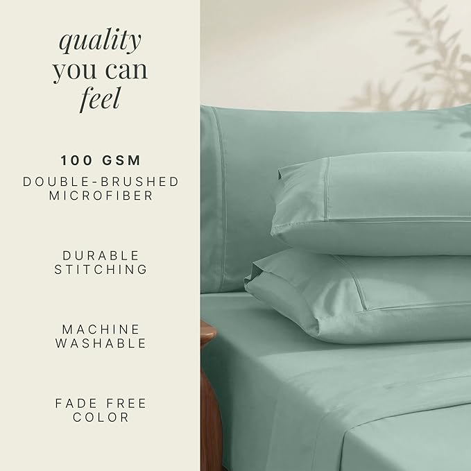 Hearth & Harbor Bed Sheets, Luxury Soft 6 Piece Bed Sheet Set Extra Deep Pocket Fitted Sheets Fits Mattress up to 21", Double Brushed Bedding Sheets & Pillowcases, Twin, Ice Green