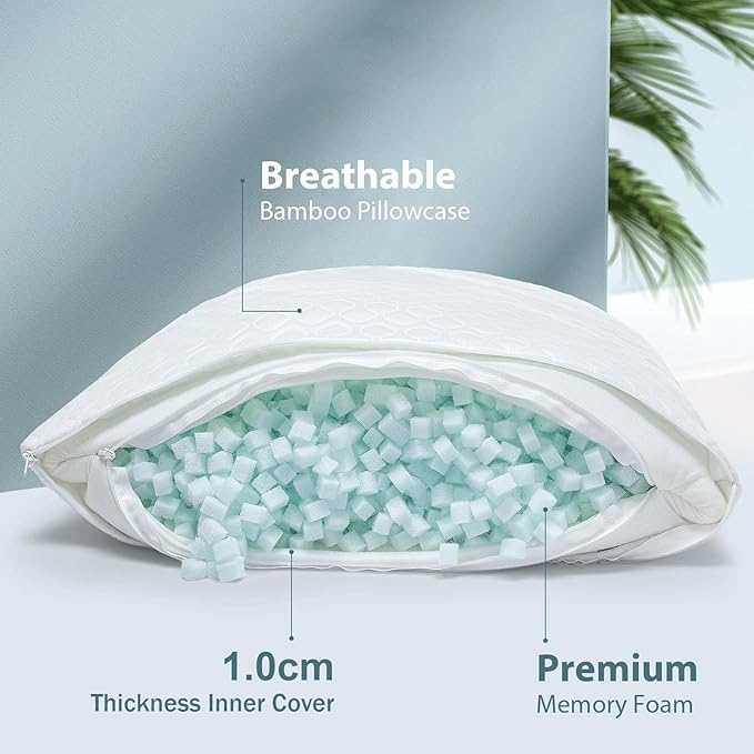 Rainmr Extra Firm Body Pillow 1.5cm Cubies Memory Foam – Pain Relief & Sleeping & Supportive – with Cooling Cover Hug Pillows 20 x 54 inches