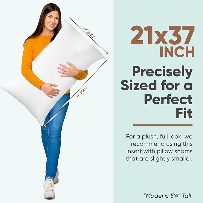 Pillowflex Synthetic Down Pillow Insert - 21x37 Down Alternative Pillow, Ultra Soft Oversized King Bed Sleeping Pillow, Large Rectangle Sham - 1 Decorative Pillow Form