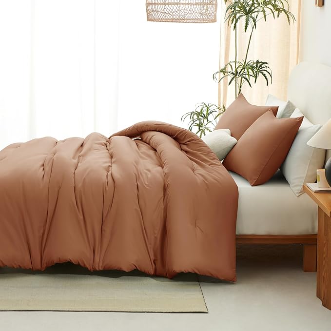 CozyLux Queen Comforter Set Pumpkin, 3 Pieces Solid Comforters Queen Size Breathable Bedding Sets, Fall Luxury Soft Lightweight Bed Set with Down Alternative Comforter and 2 Pillowcases All Seasons