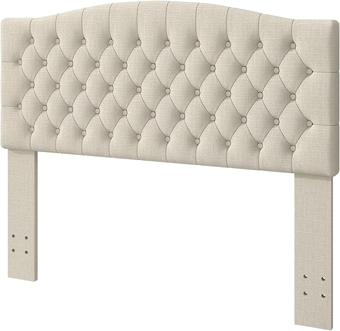 Befurtori Queen Headboard Only, Upholstered Headboard for Adjustable Bed Linen Tufted Queen/Full Size Wall Mounted Head Board with Solid Wood Legs Head Board, Ivory