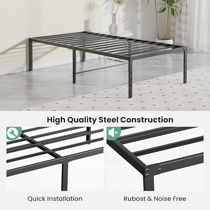 OLIXIS Twin Bed Frame, Heavy Duty Sturdy 18 Inch Metal Platform Bed Frames, Enhanced Stability & Noise-Free, Under-Bed Storage, No Box Spring Needed, Easy Assembly
